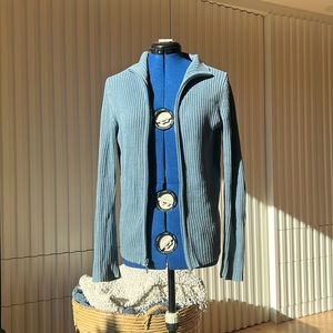 Blue Ribbed zip up sweater